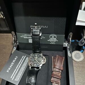 Panerai Black Leather Watch with Extra Strap